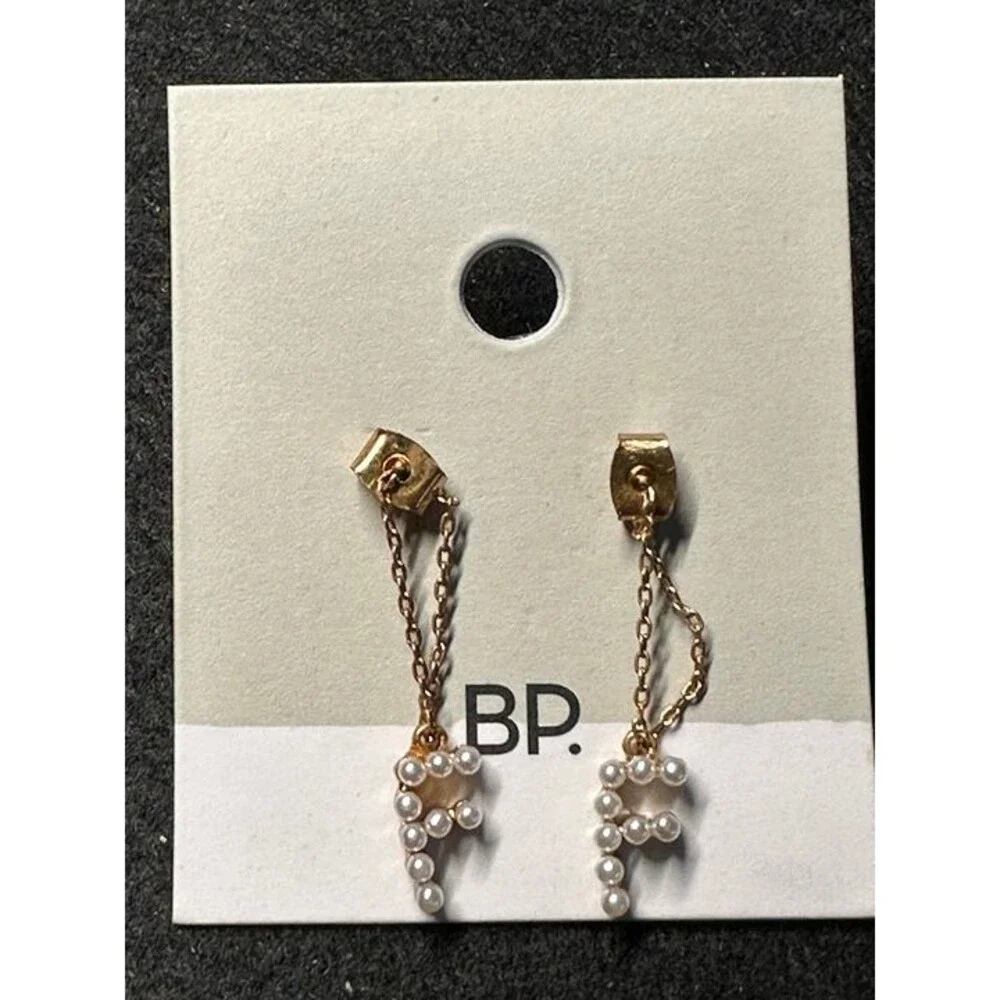 BP. Pearl Cluster Letter F Initial Dangle Earrings Gold Tone NWT New Boho Gift